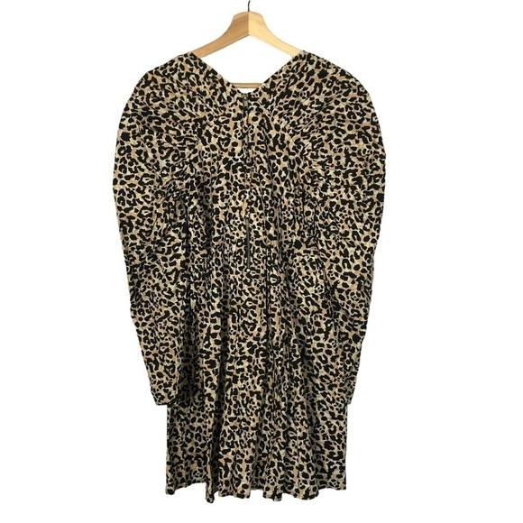 ASOS Brown Leopard Print V-Neck Puff Long Sleeve Mini Dress 8 - Picture 2 of 3